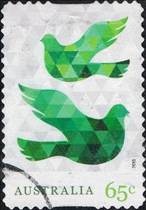 Stamp, Green Doves of Peace, Australia,  , Christmas, Peace Doves