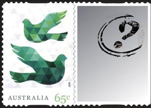Stamp, Green Doves of Peace, Australia,  , Christmas, Stylized Animals