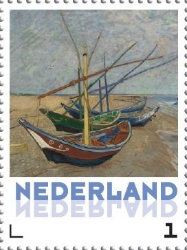 Stamp, Fishing Boats on the Beach at Les Saintes-Maries-de-la-Mer, Netherlands,  , Paintings
