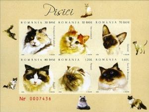 Souvenir Sheet, Cat Breeds - MiNo. 6022-27, Romania,  , Cats