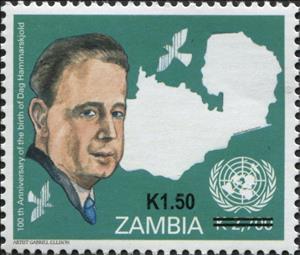 Stamp, Centenary of Birth of Dag Hammarskjold, Zambia,  