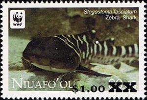 Stamp, Zebra Shark (Stegostoma fasciatum), Niuafo'ou,  , Animals (Fauna), Fishes, Sea Life, Sharks, WWF