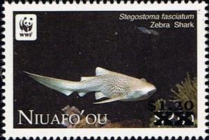 Stamp, Zebra Shark (Stegostoma fasciatum), Niuafo'ou,  , Animals (Fauna), Fishes, Sea Life, Sharks, WWF