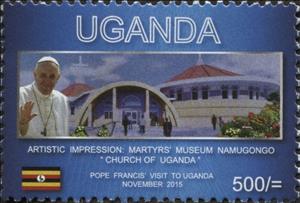 Stamp, Martyrs' Museum Namugongo, Uganda,  , Churches - Cathedrals - Basilicas - Chapels, Popes, Religion