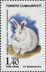Stamp, Angora Rabbit (Oryctolagus cuniculus forma domestica), Turkey,  , Animals (Fauna), Mammals, Rabbits