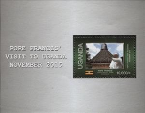 Souvenir Sheet, Uganda Martyrs' Shrine Namugongo, Uganda,  , Churches - Cathedrals - Basilicas - Chapels, Popes, Religion