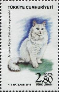 Stamp, Turkish Angora (Felis silvestris catus), Turkey,  , Animals (Fauna), Cats, Mammals