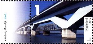 Stamp, HSL-brug Moerdijk (2006), Netherlands,  , Bridges, Water
