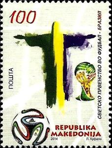 Stamp, Statue of Jesus Christ and the World Cup, Macedonia,  , Sport