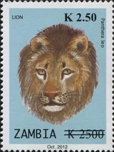 Stamp, Lion (Panthera leo), Zambia,  , Animals (Fauna), Лев, Mammals