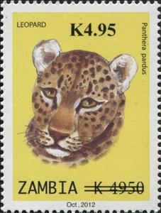 Stamp, Leopard (Panthera pardus), Zambia,  , Animals (Fauna), Mammals