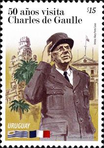 Stamp, 50 Years since the visit of Charles de Gaulle, Uruguay,  , Generals, Heads of State