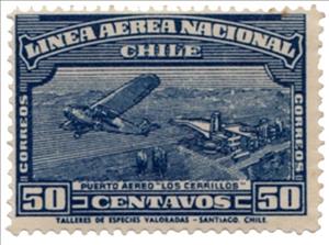 Stamp, Plane over landscape, Chile,  