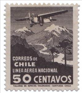 Stamp, Plane over landscape, Chile,  