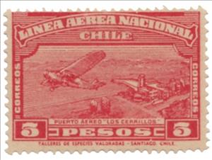 Stamp, Plane over landscape, Chile,  