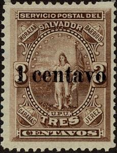 Stamp, Allegorical Figure of El Salvador (overprinted), El Salvador,  , UPU