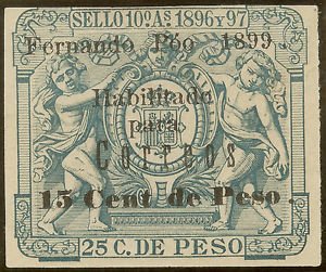 Stamp, Revenue stamp overprinted, Spain, Colonies,  