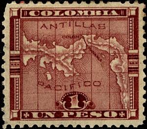 Stamp, Map of the Panama isthmus, Panama,  