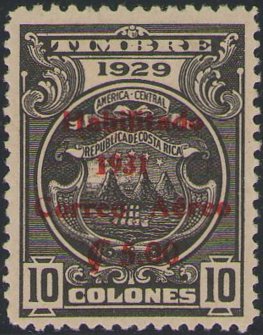 Stamp, Arm with red overprint, Costa Rica,  