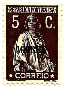 Stamp, Ceres retouched engraving, Azores,  