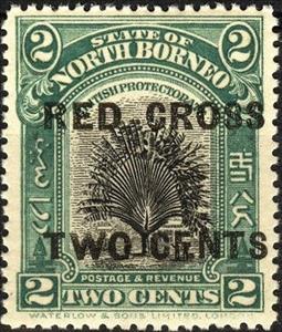 Stamp, Country symbols-black overprint, North Borneo,  , Red Cross and Red Crescent