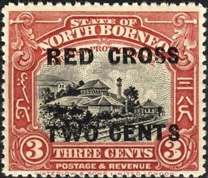 Stamp, Country symbols-black overprint, North Borneo,  , Red Cross and Red Crescent