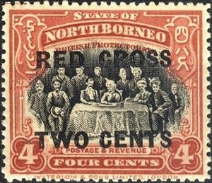 Stamp, Country symbols-black overprint, North Borneo,  , Red Cross and Red Crescent