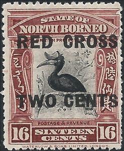 Stamp, Country symbols-black overprint, North Borneo,  , Animals (Fauna), Birds, Red Cross and Red Crescent