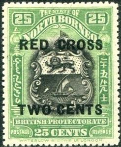 Stamp, Coat of Arms-black overprint, North Borneo,  , Coats of Arms, Red Cross and Red Crescent