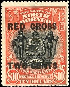 Stamp, Coat of Arms-black overprint, North Borneo,  , Coats of Arms, Red Cross and Red Crescent