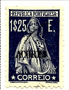 Stamp, Ceres retouched engraving, Azores,  