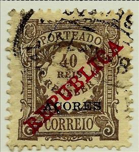 Stamp, Postage Due - Republica overprint, Azores,  