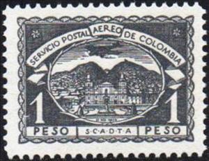 Stamp, Airplane over Cathedral of Bogota, Colombia,  , Churches - Cathedrals - Basilicas - Chapels, Aircraft