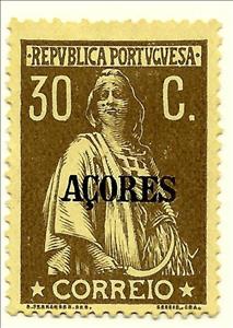 Stamp, Ceres Issue of Portugal Overprinted, Azores,  