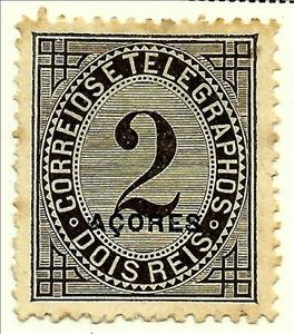 Stamp, Number black overprint açores, Azores,  