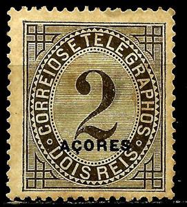 Stamp, Number black overprint açores, Azores,  