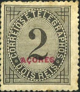 Stamp, Number red overprint açores, Azores,  