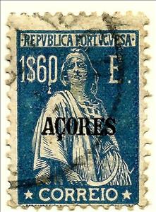 Stamp, Ceres Issue of Portugal Overprinted, Azores,  