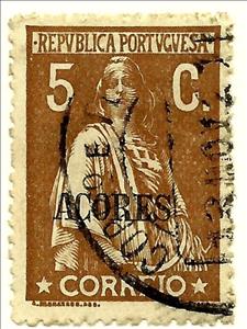 Stamp, Ceres Issue of Portugal Overprinted, Azores,  