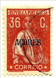 Stamp, Ceres Issue of Portugal Overprinted, Azores,  