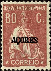 Stamp, Ceres Issue of Portugal Overprinted, Azores,  