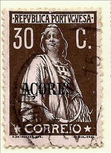 Stamp, Ceres Issue of Portugal Overprinted, Azores,  