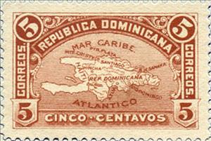 Stamp, Map of Hispaniola Island, Dominican Republic,  , Maps