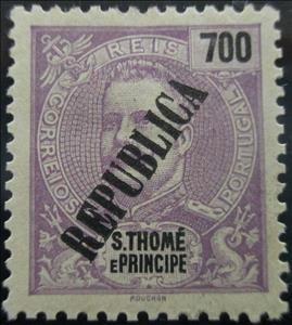 Stamp, King Carlos I, overprinted, São Tomé and Príncipe,  