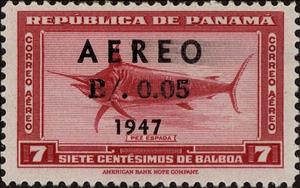 Stamp, Swordfish (Xiphias gladius)  (overprint), Panama,  , Animals (Fauna), Fishes, Sea Life