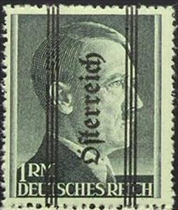 Stamp, Overprint German stamp Hitler, Austria,  