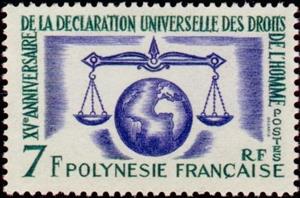 Stamp, Scales of justice over globe, French Polynesia,  