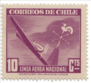 Stamp, Plane and Weather Vane, Chile,  