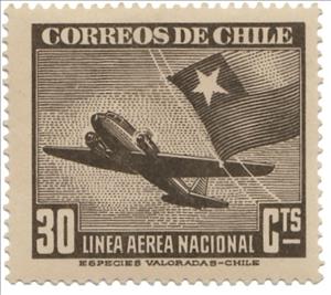 Stamp, Plane and Chilean flag, Chile,  