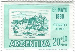 Stamp, The Fort ("El Fuerte"), Argentina,  , Coastal Areas, Fortresses / Strongholds, People, Rivers